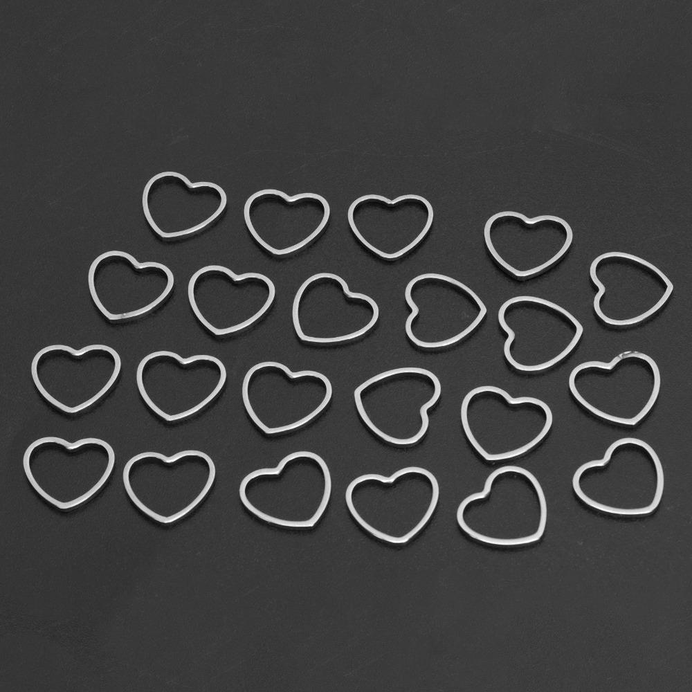 30pcs Silver Hollow Heart‑Shaped Pendants Stainless Steel Open Frame Pendants  Small Size