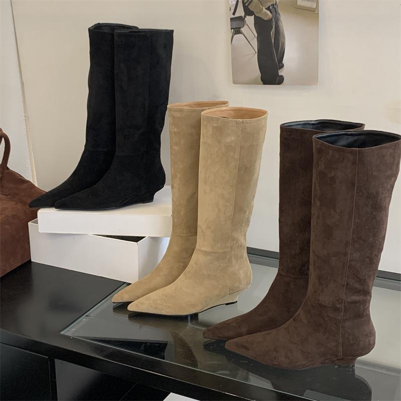 Модные Eilyken Осень Зима Винтажный Дизайн Острый Носок Ботфорты Женские Клиновидные Каблуки Женские Длинные Ботильоны Zapatos De Muje