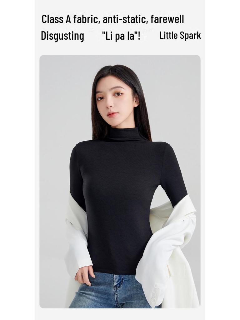 Wool Mid-Neck Slim Fit Women's Long-Sleeve Top, Versatile Autumn/Winter Layering, Warm & Cozy