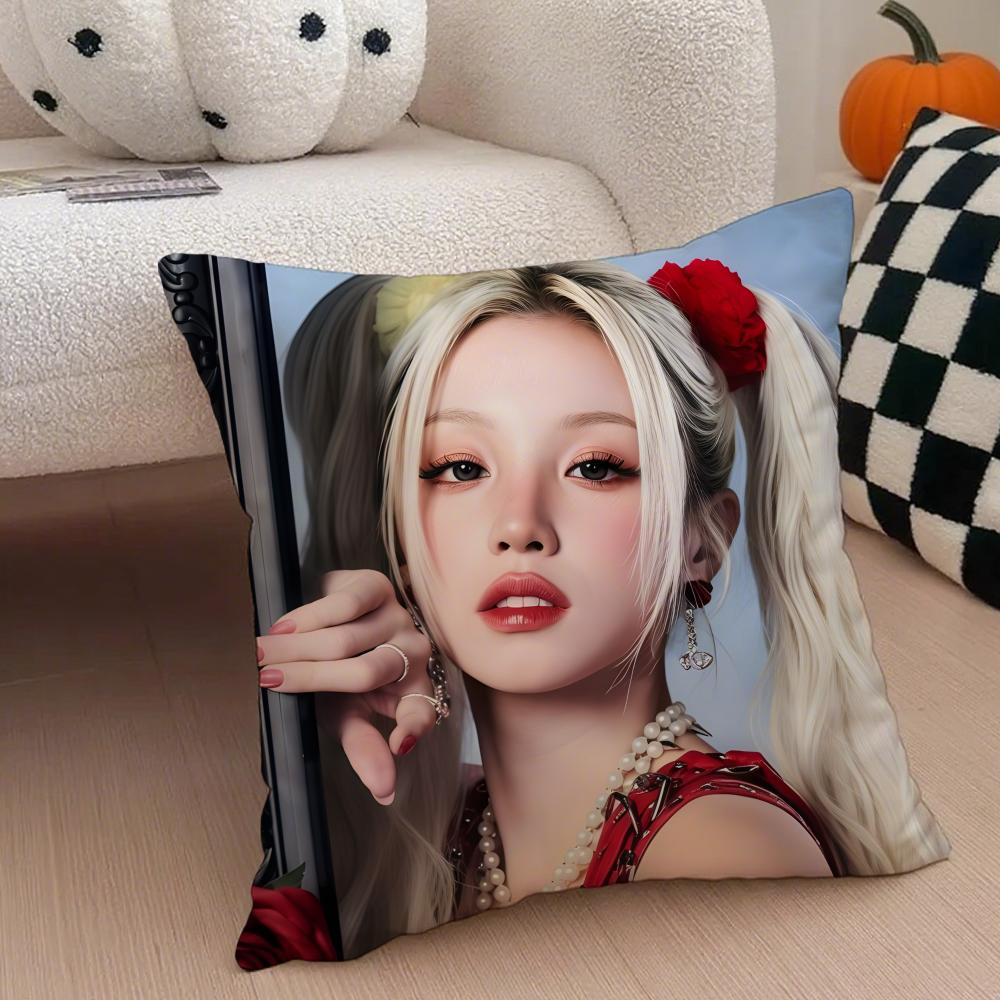 Quirky Korean Beautiful Singer SSong Yuqi Cushion Cover Throw Pillow Cover Hidden Button Durable Polyester Chair Cushion
