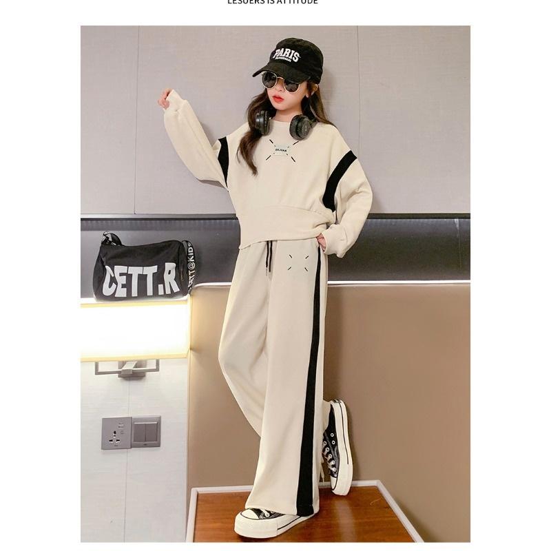 Костюм для девочки 4-12 лет, спортивный костюм на весну и осень, модный повседневный топ + широкие брюки, комплект из двух предметов