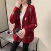 Женский вязаный кардиган осень/зима корейский свободный женский топ с рисунком жаккардовый свитер с V-образным вырезом куртка