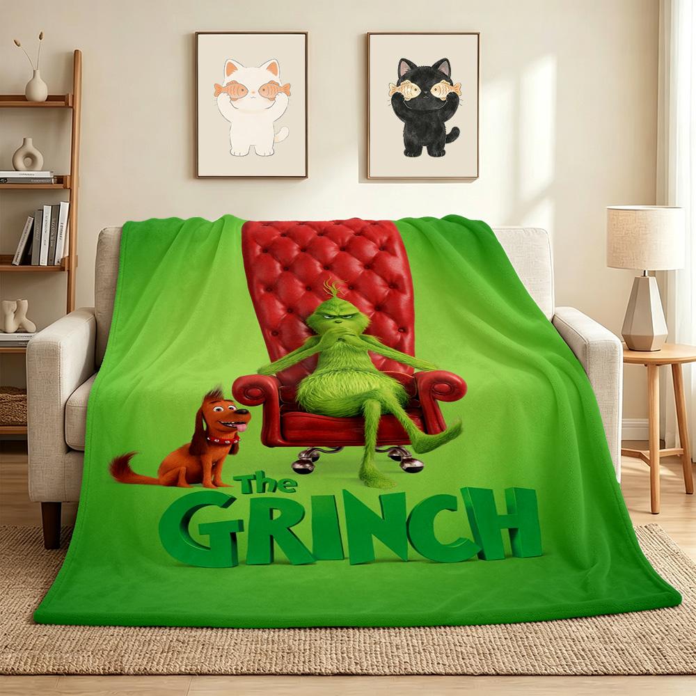 Grinch Throne Flannel Blanket Throw Blanket Soft Warm Sofa Bed Camping Home Decor Unique Christmas Gift C9211467