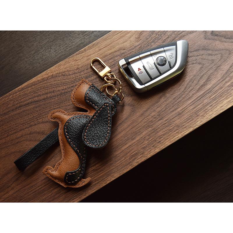 Basset/исключительно ручная работа, оригинальная овчина кожаная сумка для ключей от машины подвеска подарочный мужской и женский брелок