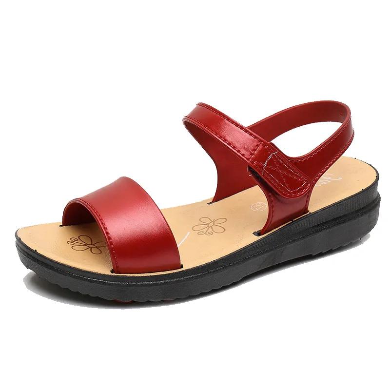 Сандалии для мам, летняя женская мода, туфли на плоской подошве, повседневные, сандалии для женщин среднего возраста, обувь для людей среднего возраста и пожилых людей