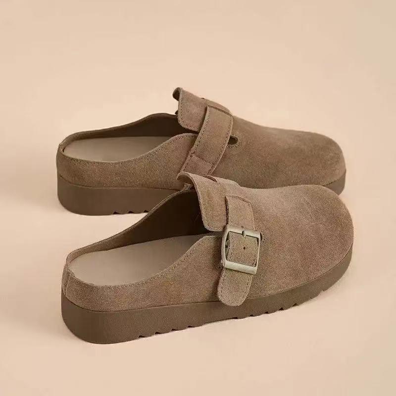 Женские флисовые полутапочки 2024: Закрытые плоские сандалии в стиле Birkenstock, идеально подходят для беременных женщин и для ношения на улице