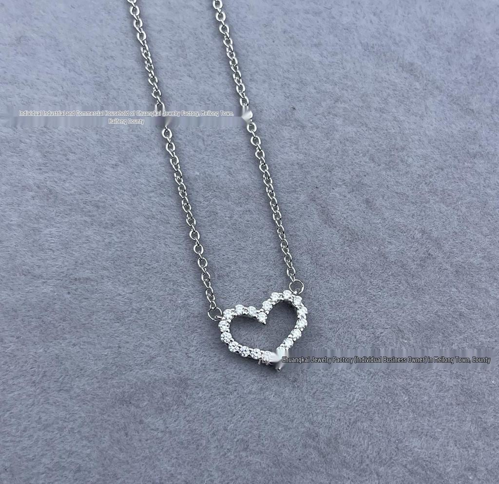 European Tiffany-Style Heart-Shaped Diamond Necklace - Medium Size, Trendy Women's Fashion Accessory