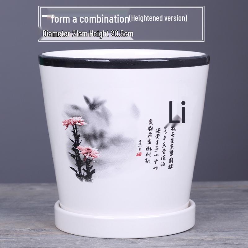 2025 Большой керамический цветочный горшок с поддоном для балкона и гостиной - Орхидея и Суккуленты в стиле альбома