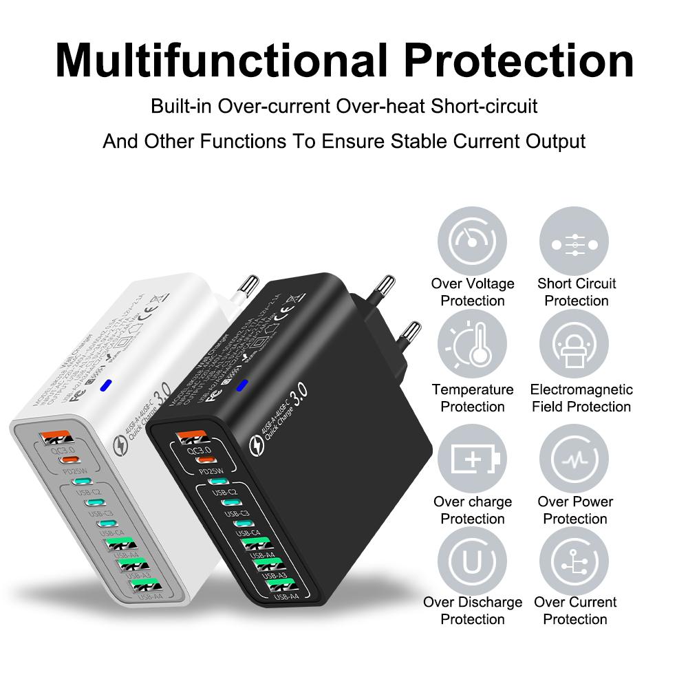 Настенный адаптер 8 портов 4USB 4 Type-C зарядное устройство PD QC3.0 USB быстрая зарядка мобильного телефона быстрая зарядка для Xiaomi Samsung
