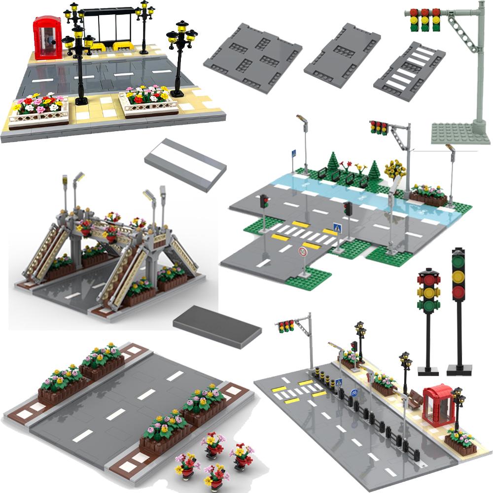 Пешеходный мост MOC Игрушки Строительные кубики Городская сцена движения Уличный вид Детали Блоки Дорога Автомагистраль Работает с City bricksi