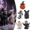 Creepy Scene Setting Accessories Halloween Resin Figurine, Spooky Skeleton Pumpkin Ghost Statue for Indoor Party Table Decor Tiered Tray, Tabletop,