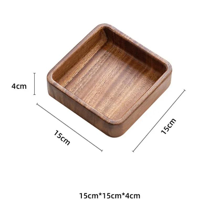 Creative Stackable Plate Walnut Wood Plate Square Tray Japanese Tableware Household Simple Confectionery Plate Small Round Bowl