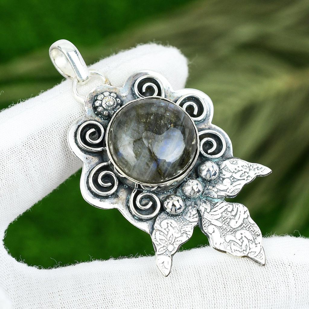 Mothers day Deal Round Labradorite Gemstone Bezel New Pendant Jewelry 925 Silver