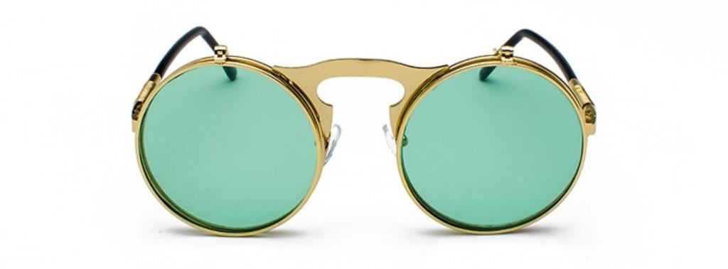 Стимпанк Солнцезащитные очки Круглые очки Классическая Мода Стильные Полноободковые Откидные (Золотой Зеленый)