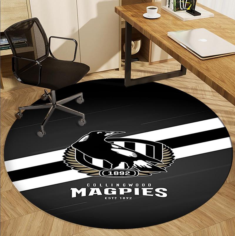 Collingwood Magpies Pattern Round Rug, Indoor/Outdoor Mat, for Picnic, Gameroom, Bedroom, Office, Living Room, Home Decor Carpet, Birthday Gift