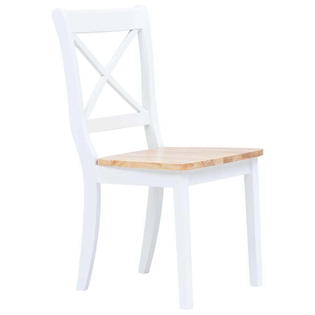Dining Room Chairs 2 pcs White & Light Wood Solid Rubberwood