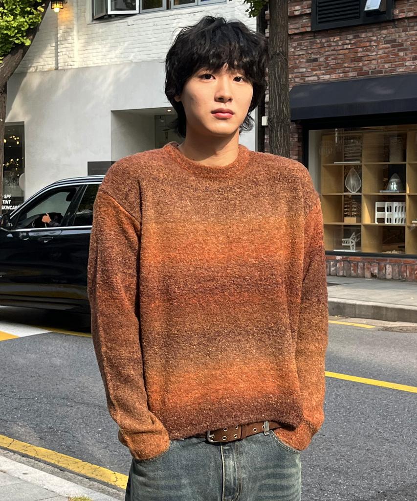 LEIRE Gradient Crop Oversized Knit [Brick Brown]
