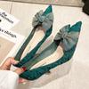 Bowknot High Heels Women's Stiletto Heel 2024 New Fashion Satin Pointed Toe Shallow Mouth Net Red Single Shoes Wedding Shoes