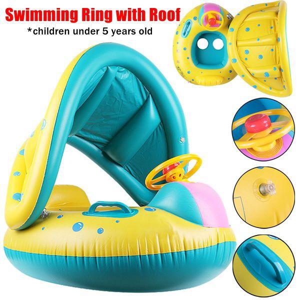 Cartoon Baby Swimming Ring with Sunshade Float Inflatable Swimming Circle Children Water Seat Pool Party Toys
