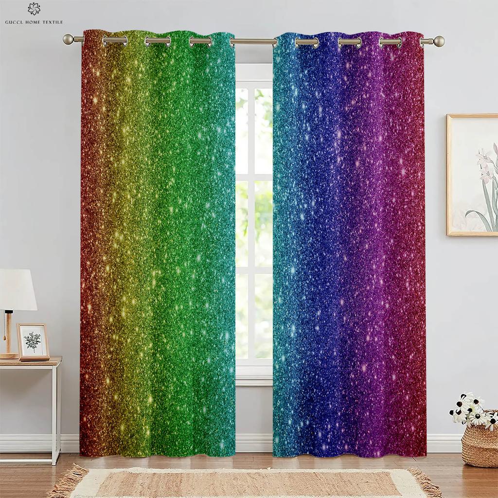 Красочные шторы с радужным мультяшным принтом для детей, украшение окна детской комнаты, легко стирать и ухаживать, 2 шт.