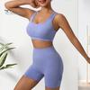2Pcs/Set Women Fitness Outfit U-Neck Sleeveless Sport Bra High Waist Leggings Shorts Set Seamless Yoga Outfit