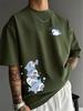 Summer Unisexs 100 Cotton Fashionable Casual Shark Print Loose Round Neck Short Sleeved TShirt