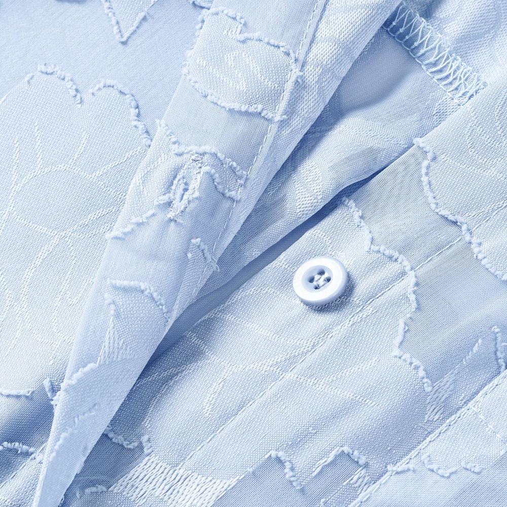 Women's Summer White Loose Lace Chiffon Blouse Long Sleeve Hollow Out Casual Button Down Shirts Fashion Ladies Breathable Daily Wear Tops
