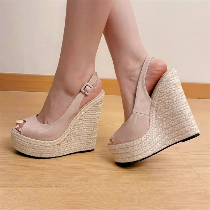 Fashion Eilyken Summer Peep Toe Wedges Platform Women's Sandals Designer Straw Weave Buckle Strap High Heels Banquet Party Shoes