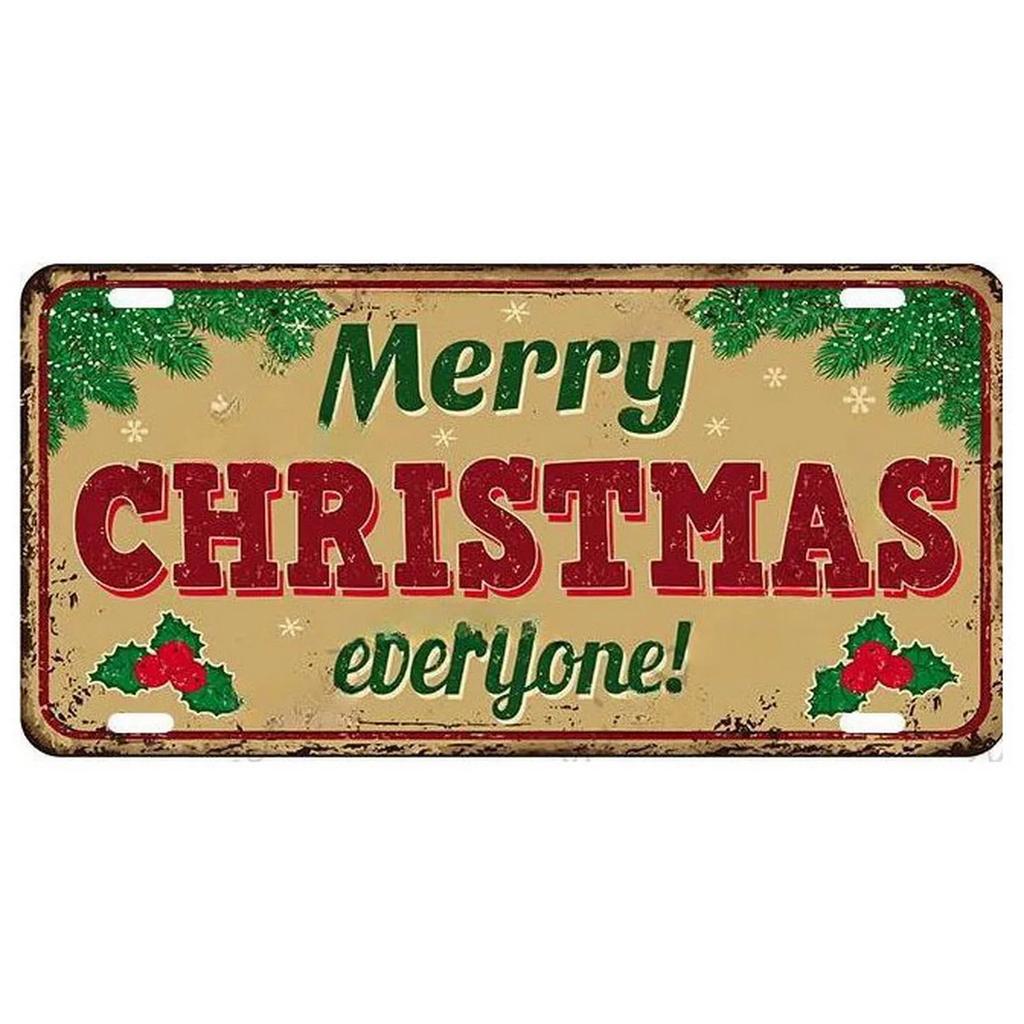 Christmas License Plate Metal Tin Signs for Wall Art Decoration Vintage Tags Metal Automotive Signs For Cafe Bar Club Garage Pub