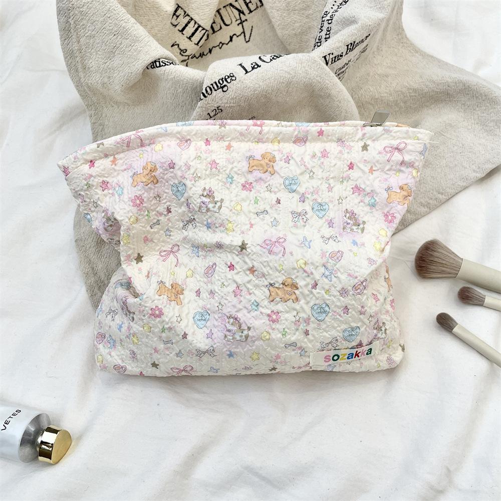 1 шт. Двусторонняя косметичка с мультяшным рисунком, большая вместимость, многофункциональная парусиновая сумка для хранения на молнии для путешествий