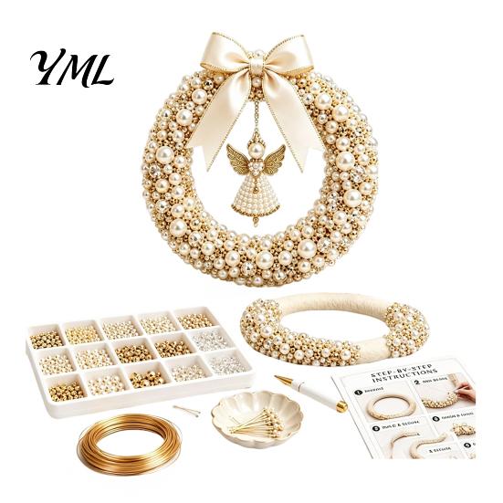 Decorative Pearl Beads for Crafts DIY Christmas Wreath Kit, Handmade Beaded Holiday Door Decor, Custom Wall Hanging Elegant Craft Project Home