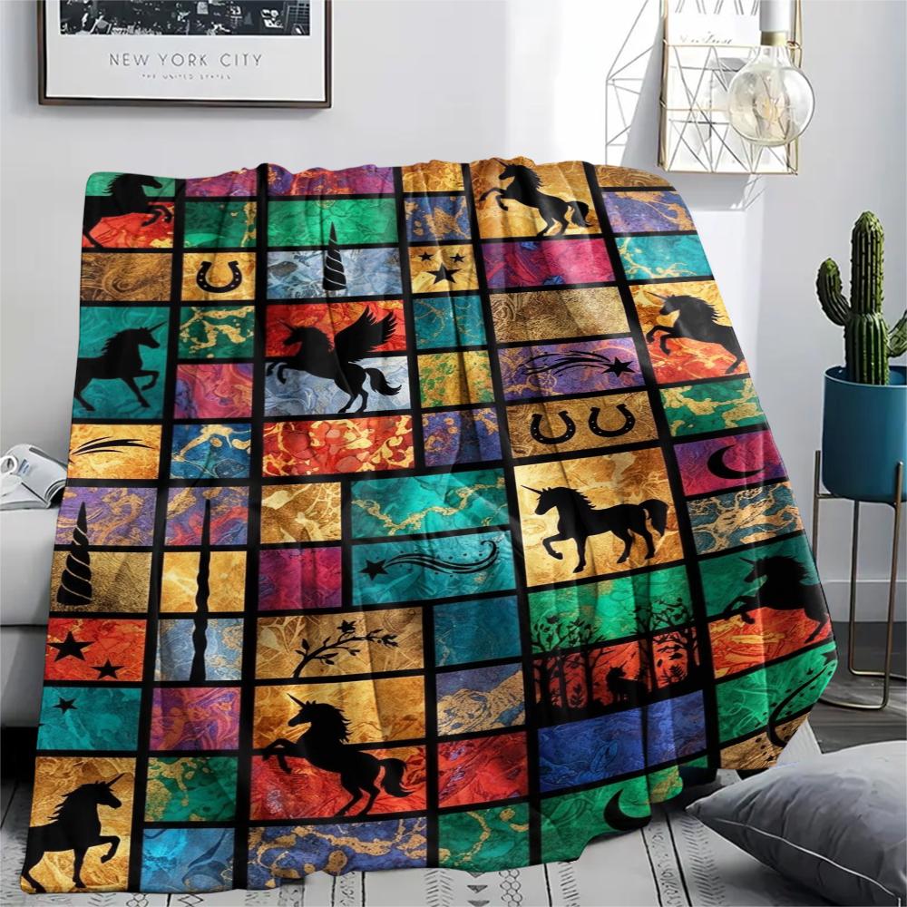 Unicorn Animal Print Flannel Blanket, High quality Comfortable for All Seasons, Home Decor, Warmth and Comfort, Perfect for Christmas Gifts139