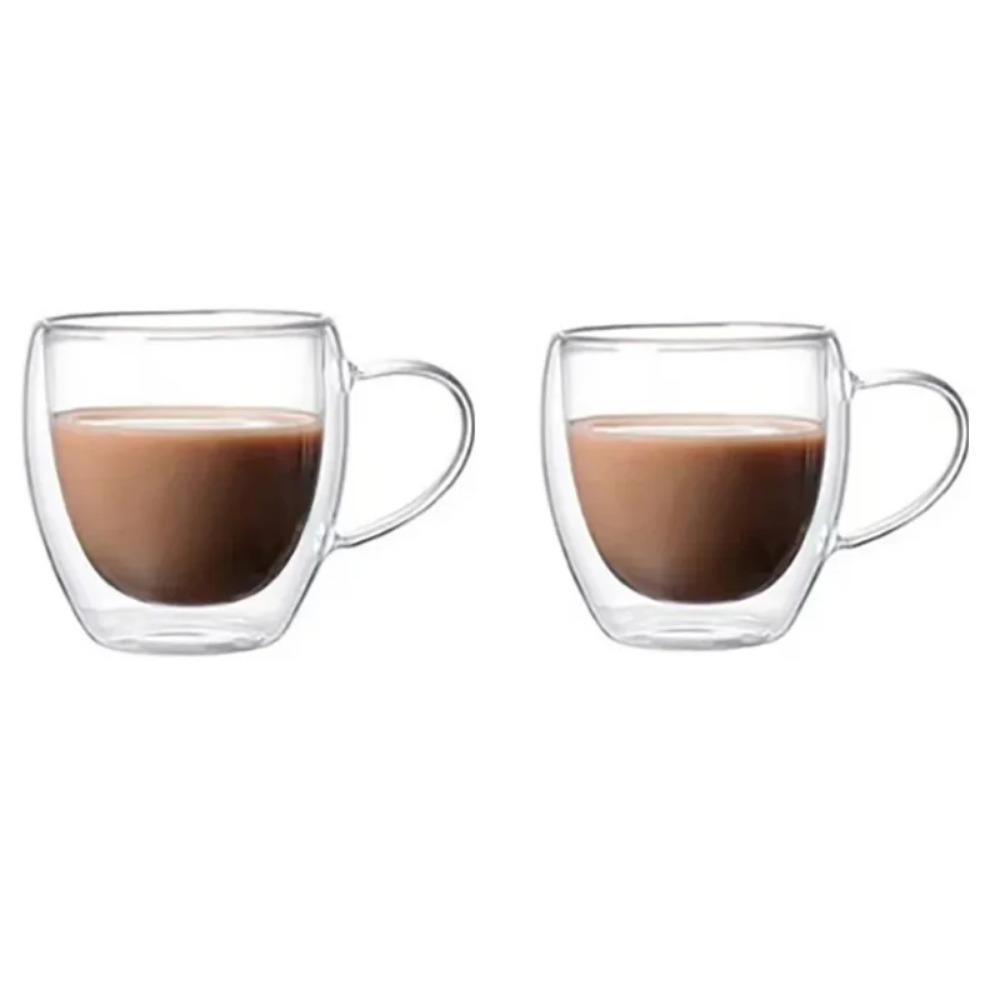 150/250/350ml Heat Resistant Glass Cups Double Wall Glass Coffee Cup with Handle Breakfast Milk Water Cup Clear Juice Beer Cups