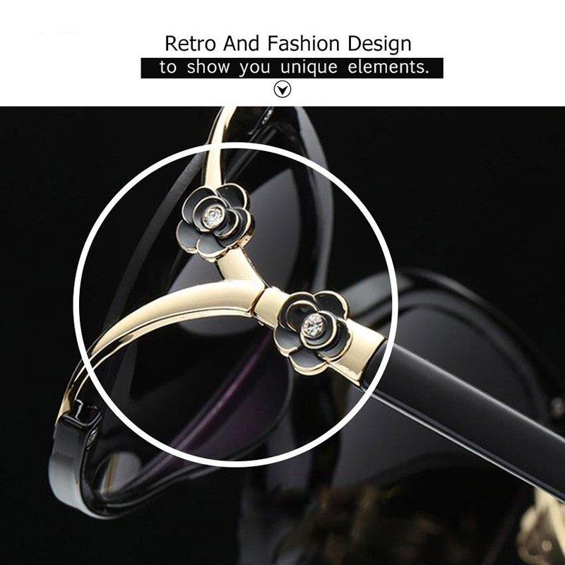 Newest Anti-UV Square Sunglasses for Women with Retro Camellia Design and Summer Glasses Case