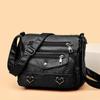Women Vintage PU Leather Heart Decor Shoulder Crossbody Bag Large Capacity Messenger Mom Bag