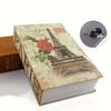 Paris Themed Book Safety Box with Lock, Multi-purpose Concealed Diversion Metal Storage Box, Fake Book Money Box Savings Can, Used for Coins, Jewelry
