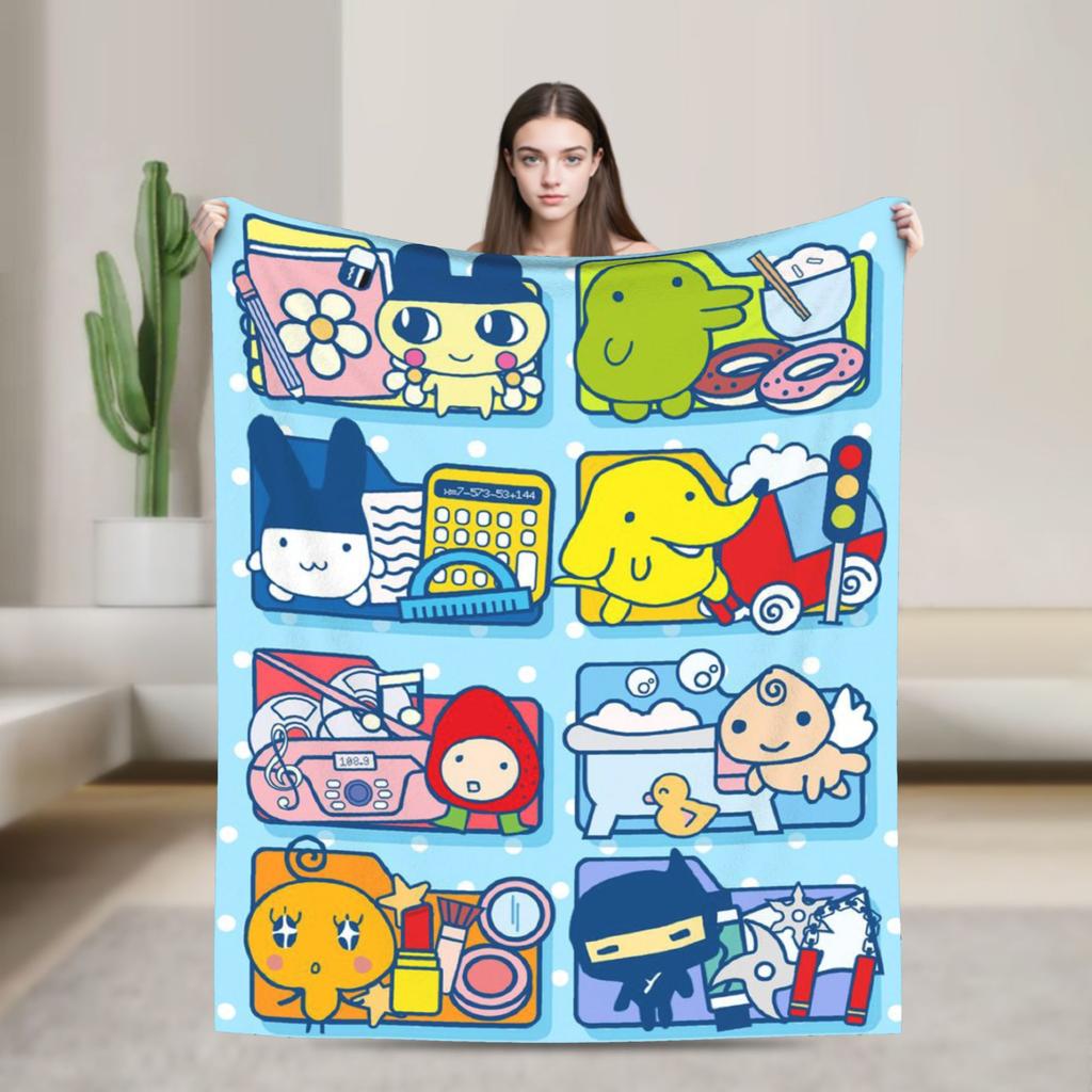 Japanese Cartoon Tamagotchis Blanket Cover Flannel Lightweight Thin Throw Blanket for Airplane Travel Bedspread