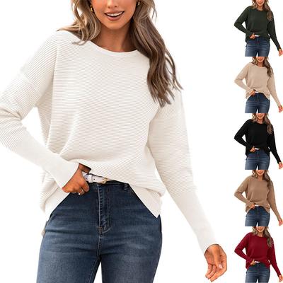 Осенне-зимний женский свитер с длинным рукавом, в рубчик, пуловер свободного кроя с круглым вырезом, рукавами «летучая мышь» и разрезами, роскошный, расслабленного кроя, стройнящий и универсальный топ