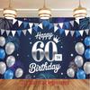 1pc Birthday 60th Balloon Elegant Hanging Banner Blue White Polyester