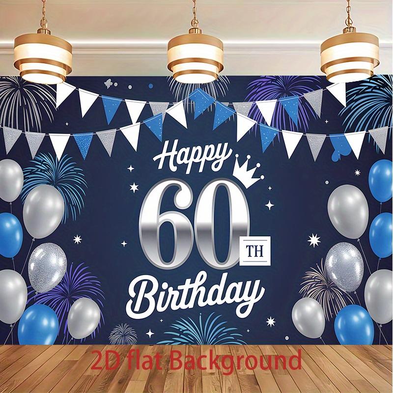 1pc Birthday 60th Balloon Elegant Hanging Banner Blue White Polyester