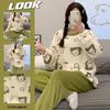 Уютный женский пижамный комплект из кораллового флиса - Милый и теплый фланелевый для осени/зимы