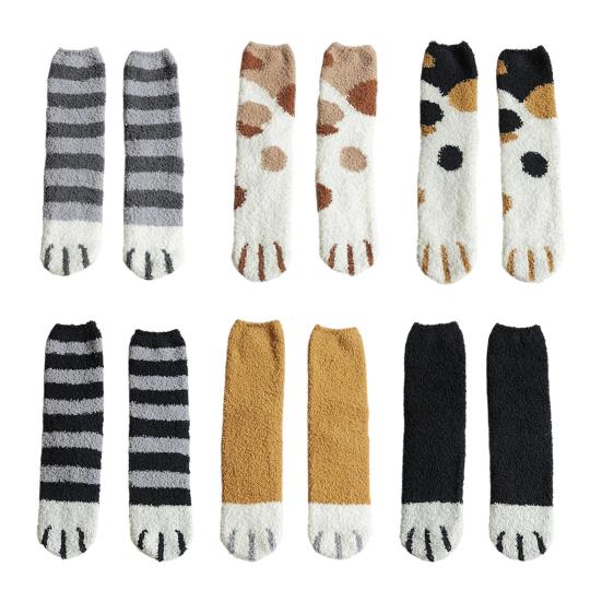 Cat Paw Floor Socks Cute Warm Winter Fuzzy Socks Thickened Stretchy Fluffy Slipper Socks for Home Bedroom Indoor Wear Sleeping