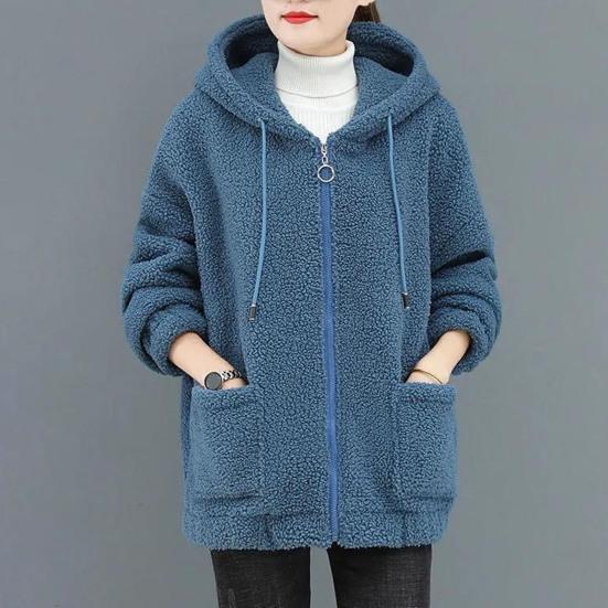 Женская куртка шерпа на молнии, пушистая флисовая куртка оверсайз, теплая куртка с капюшоном, зимняя осенняя повседневная верхняя одежда с карманами