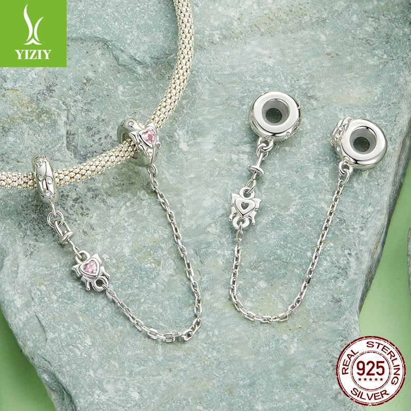 S925 Иньчунь Браслет-цепочка безопасности из силикона в форме бабочки и сердца, легкая роскошь, персонализированный, для самостоятельной сборки, аксессуары с бусинами