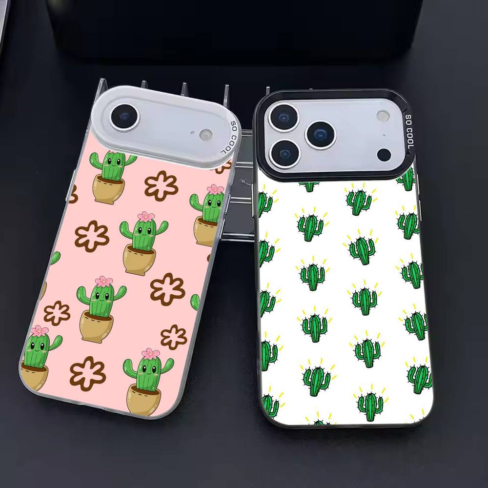 Чехол для телефона с кактусами и суккулентами для iPhone 17 16 15 14 13 12 11 Pro Max Plus Серебристый карамельный Матовый чехол