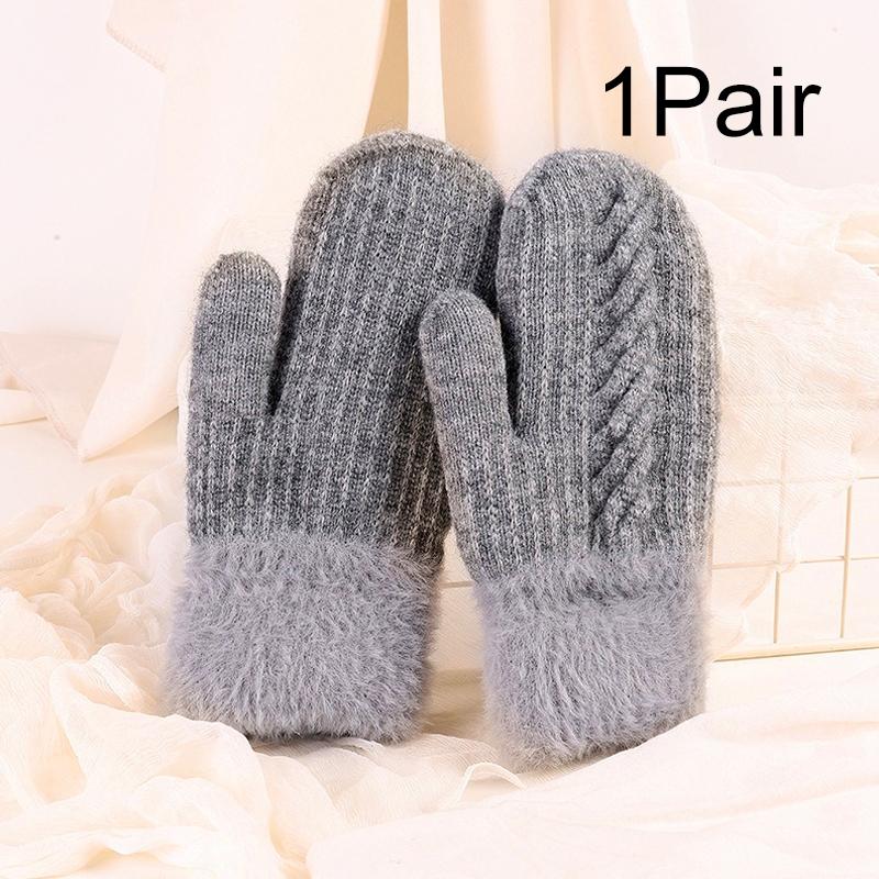 1Pair Cute Fashion Knit Mittens Winter Warm Plus Velvet Soft Thicken Cycling Mittens