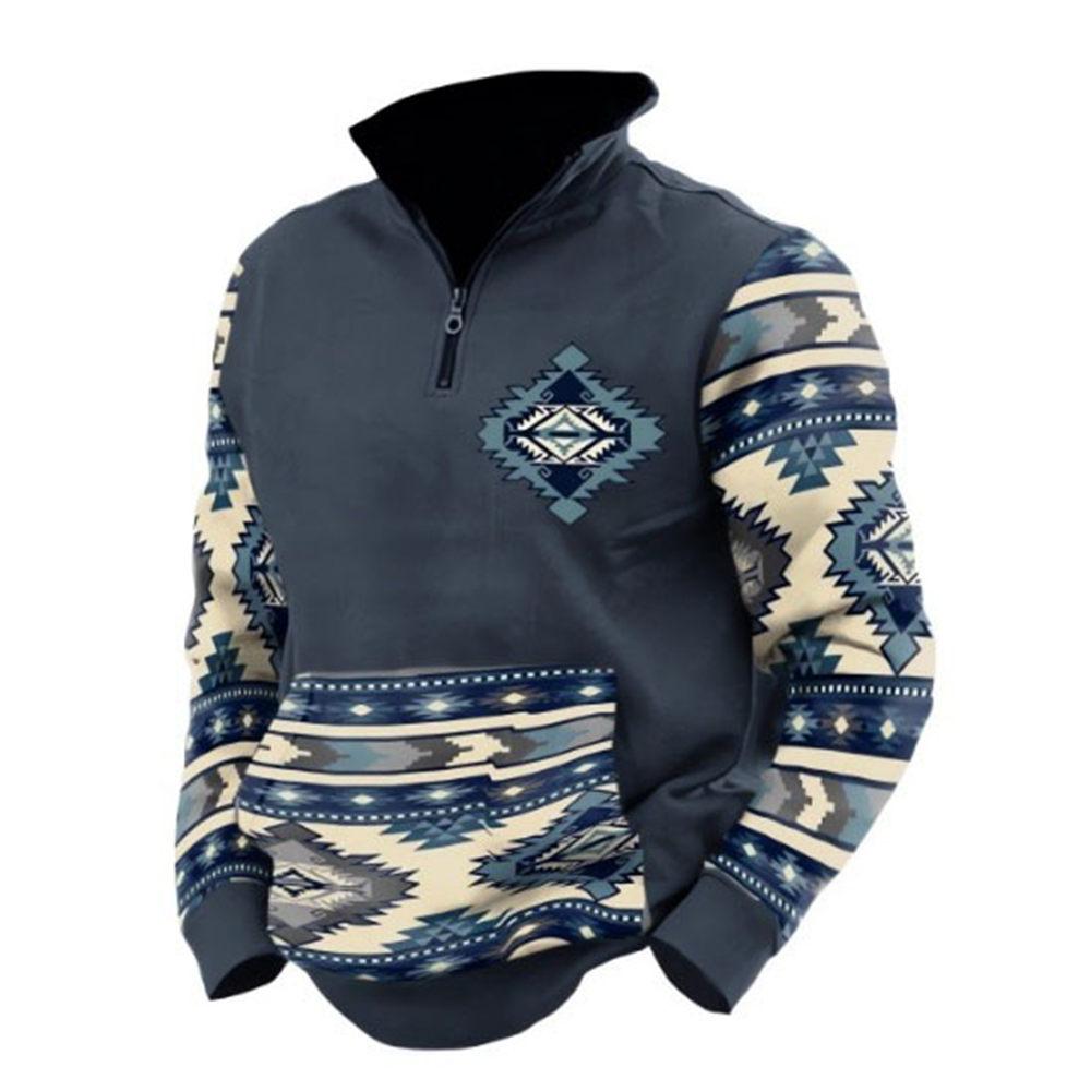 Мужская ковбойская толстовка с винтажной графикой, толстовки в стиле вестерн для мужчин, повседневный пуловер с длинным рукавом и половиной молнии с карманом