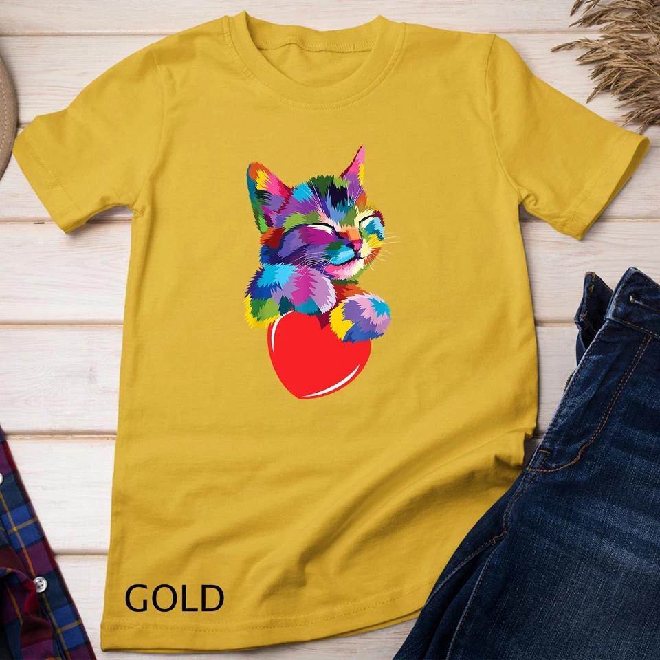 Cute Cat Gift for kitten lovers Colorful Art Kitty Adoption Unisex T-shirt 4