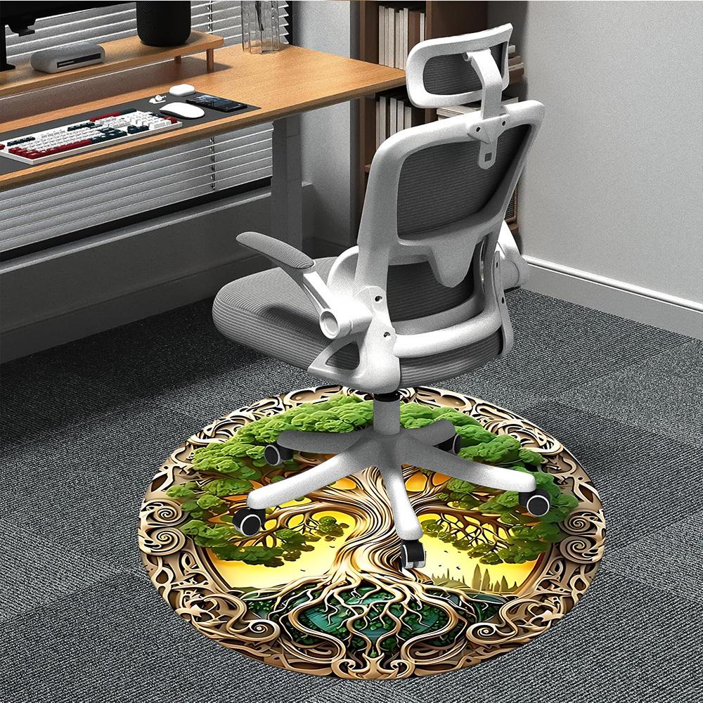 1pc Tree of Life Ornament Chair Carpet for Office Non-Slip, Machine Washable Rug for Office, Room - Holiday Decor, Machine Made yy251016113