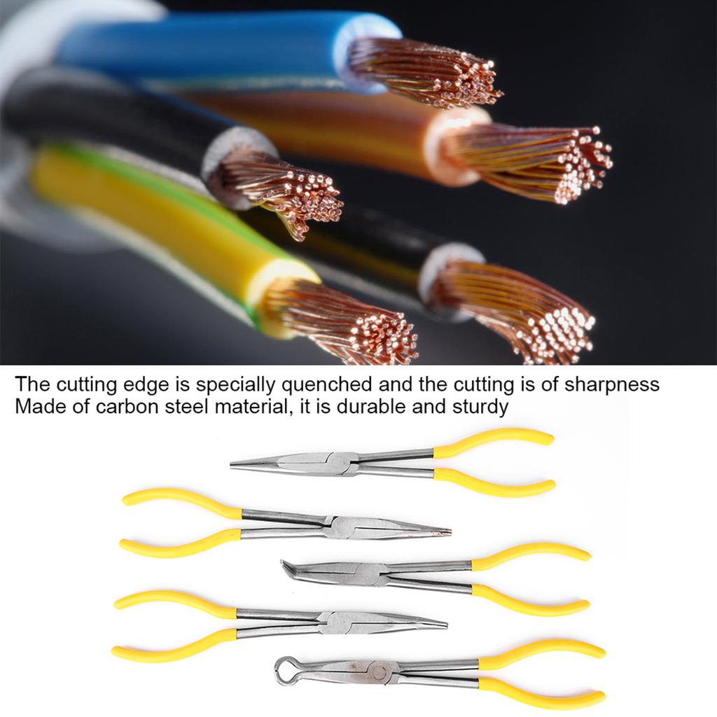 5Pcs Long Needle Nose Pliers Carbon Steel O Shape Clamp Hand Tool with NonSlip Handle
